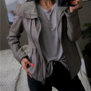 Doma Leather Gray Moto Jacket Coat